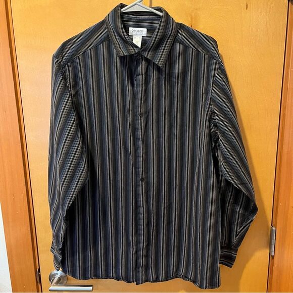 Concepts by Claiborne black striped long sleeve button down shirt xl - Picture 1 of 4